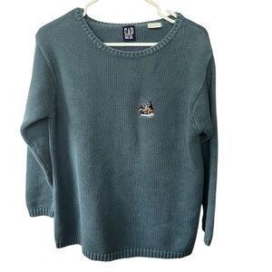 Vintage 90s Gap Sweater Mens Sz M Blue Heavyweight Cotton Embroidered Crewneck